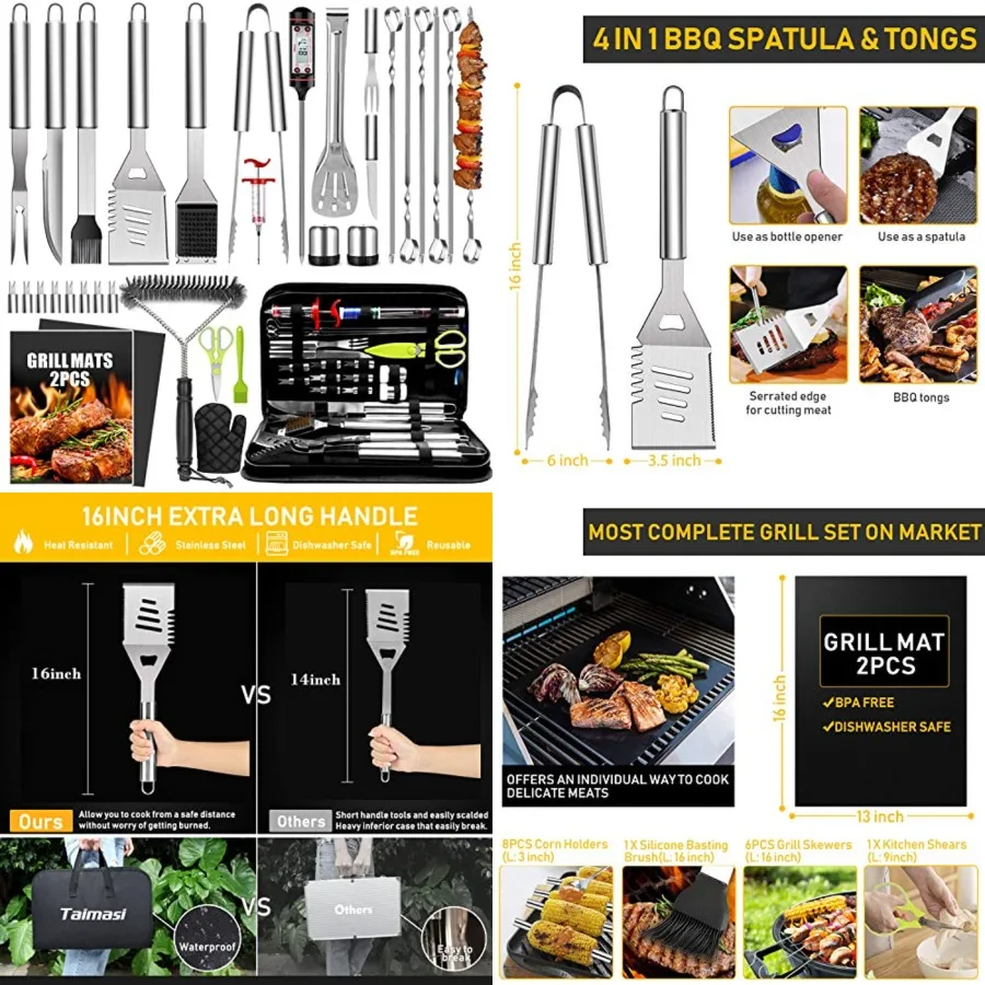 34Pcs Grill Accessories Grilling Gifts for Men, 16 Inch Heavy Duty BBQ Accessories, Stainless Steel BBQ Tools with Thermometer,
34Pcs Grill Accessories Grilling Gifts for Men, 16 Inch Heavy Duty BBQ Accessories, Stainless Steel BBQ Tools with Thermometer,