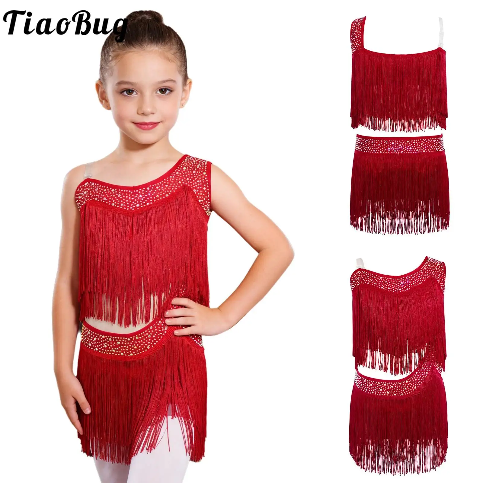 Kids Girls Tassel Latin Tango Dance Dress Rhinestones Cutout Asymmetrical Fringe Dress for Rumba Cha-Cha Performance Competition
Kids Girls Tassel Latin Tango Dance Dress Rhinestones Cutout Asymmetrical Fringe Dress for Rumba Cha-Cha Performance Competition