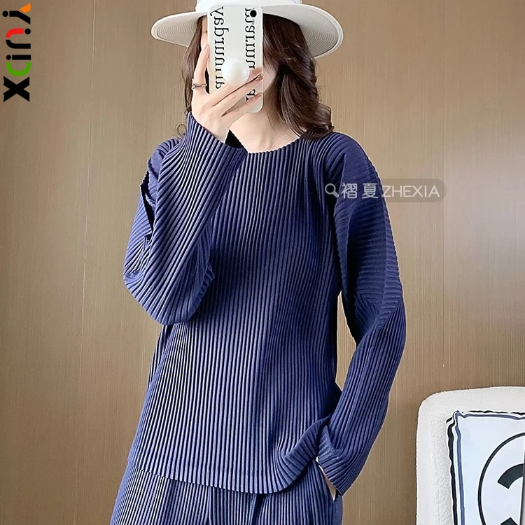 YUDX Deep Navy Miyake Pleated Long Sleeve Top Relaxed Fit Wrinkle-Resistant Women's Casual Daily Office Vacation Blouset 2026
YUDX Deep Navy Miyake Pleated Long Sleeve Top Relaxed Fit Wrinkle-Resistant Women's Casual Daily Office Vacation Blouset 2026