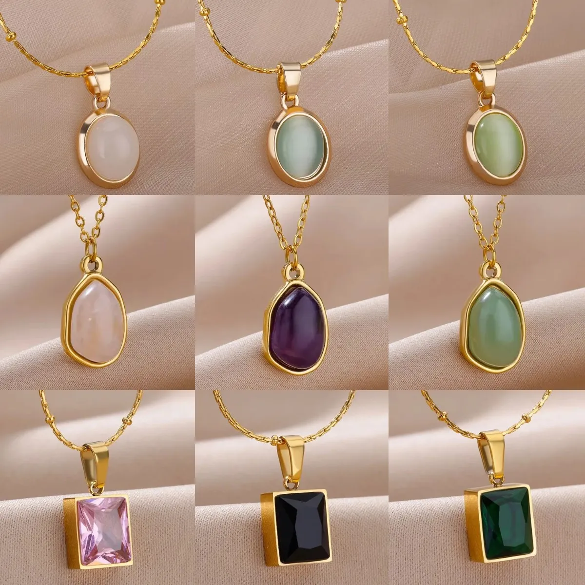 Trendy Oval Colorful Stone Necklace For Women Stainless Steel Gold Color Green Opal Stone Pendant Necklace Aesthetic Jewelry Gif
Trendy Oval Colorful Stone Necklace For Women Stainless Steel Gold Color Green Opal Stone Pendant Necklace Aesthetic Jewelry Gif