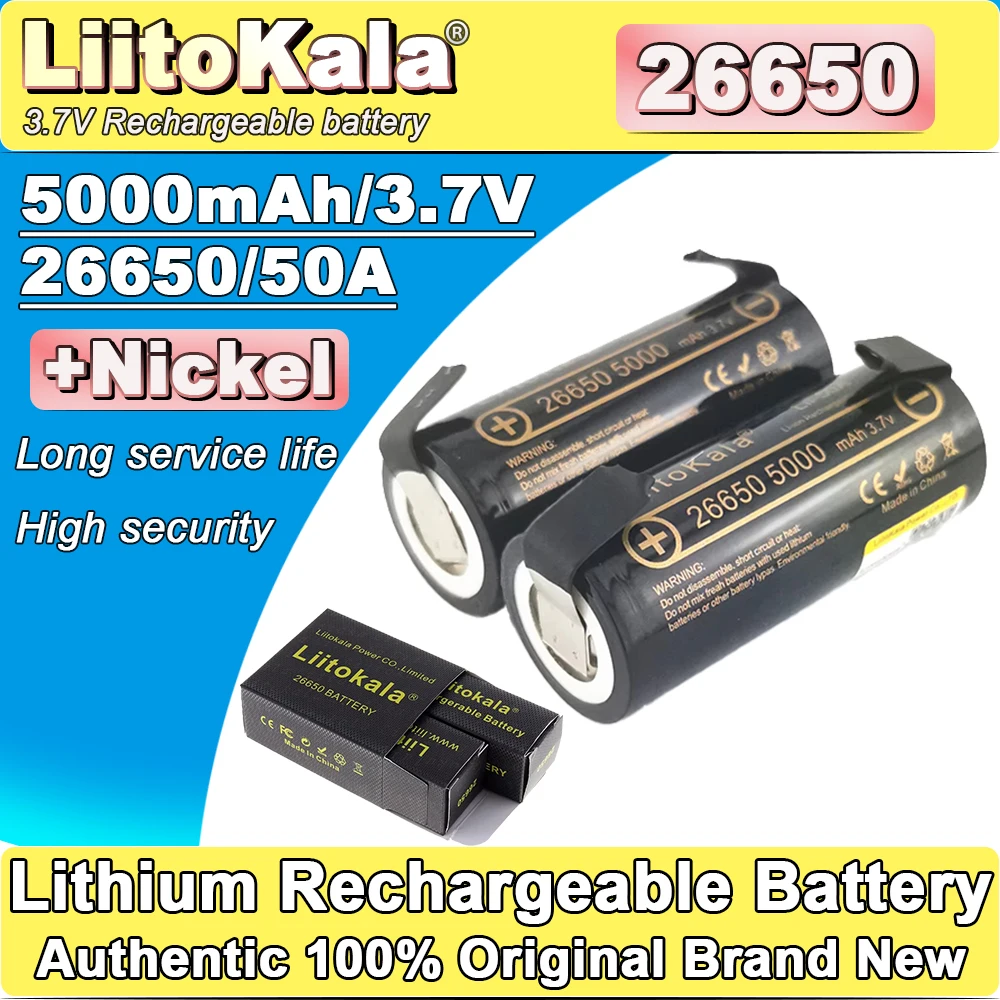 LiitoKala 26650 power battery rechargeable lithium battery 3.7V 5000mAh+nickel suitable for battery pack electric vehicle DIY
LiitoKala 26650 power battery rechargeable lithium battery 3.7V 5000mAh+nickel suitable for battery pack electric vehicle DIY