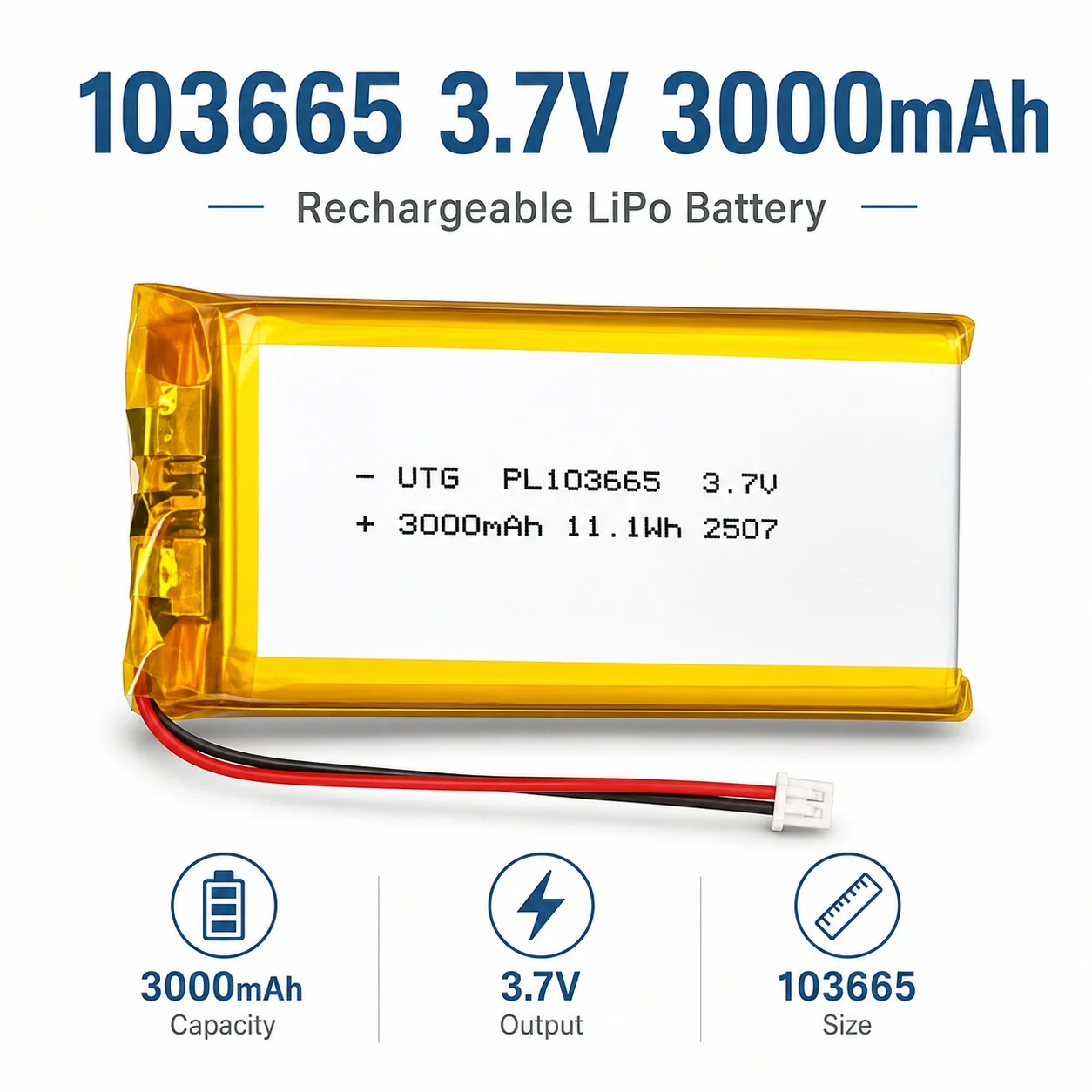 3.7V 3000mAh PL103665 Lithium Polymer LiPo Battery For T114 V2 LoRa 32 V3 Development Board LoRa Node
3.7V 3000mAh PL103665 Lithium Polymer LiPo Battery For T114 V2 LoRa 32 V3 Development Board LoRa Node