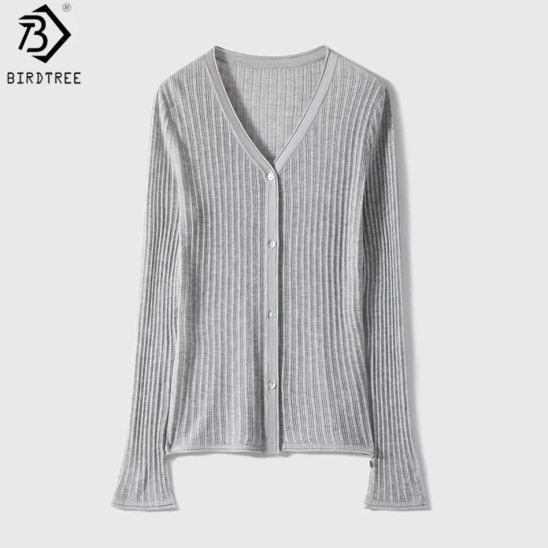 Birdtree, Wool Blended Blouse, V-neck Full Sleeve Knitted Top, Single Breasted, Women Thin Cardigan, 2026 Autumn New T67518JF
Birdtree, Wool Blended Blouse, V-neck Full Sleeve Knitted Top, Single Breasted, Women Thin Cardigan, 2026 Autumn New T67518JF