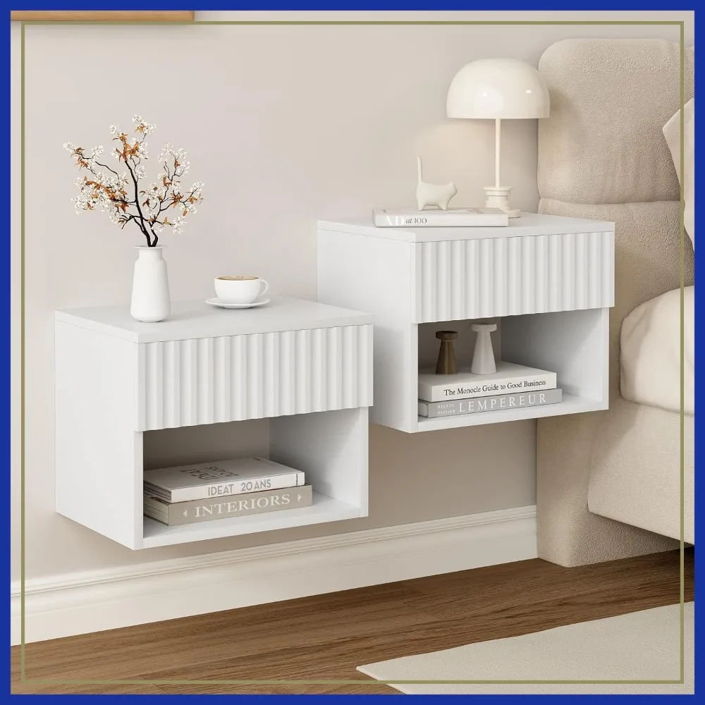 Floating Nightstand Set of 2, Wall Mounted Bedside Table with Drawer, White End Table for Small Spaces
Floating Nightstand Set of 2, Wall Mounted Bedside Table with Drawer, White End Table for Small Spaces