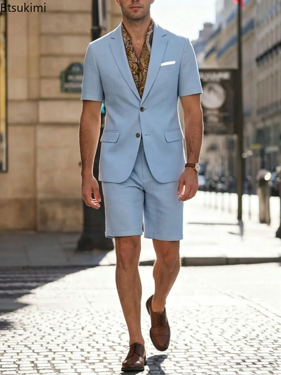 2026 New Men's Simple Wedding Casual 2-piece Suit Set Summer Man Outfit Single-breasted Short Sleeve Blazer Male Straight Shorts
2026 New Men's Simple Wedding Casual 2-piece Suit Set Summer Man Outfit Single-breasted Short Sleeve Blazer Male Straight Shorts