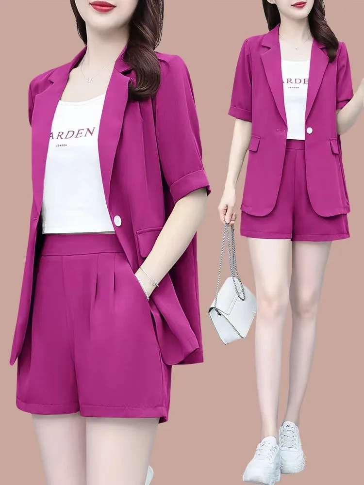 plus Size Women's Short Sleeve Suit Two-Piece Set Summer New Korean Fashion Thin Style Elegant Slimming Western Suit Set
plus Size Women's Short Sleeve Suit Two-Piece Set Summer New Korean Fashion Thin Style Elegant Slimming Western Suit Set