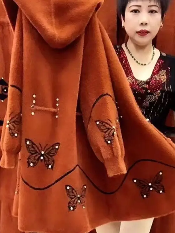 Mink Velvet Hooded Open Cardigan Loose Long Sve Mid-Length Coat for Middle-Aged Women Winter Casual Thiened Korean Sle
Mink Velvet Hooded Open Cardigan Loose Long Sve Mid-Length Coat for Middle-Aged Women Winter Casual Thiened Korean Sle