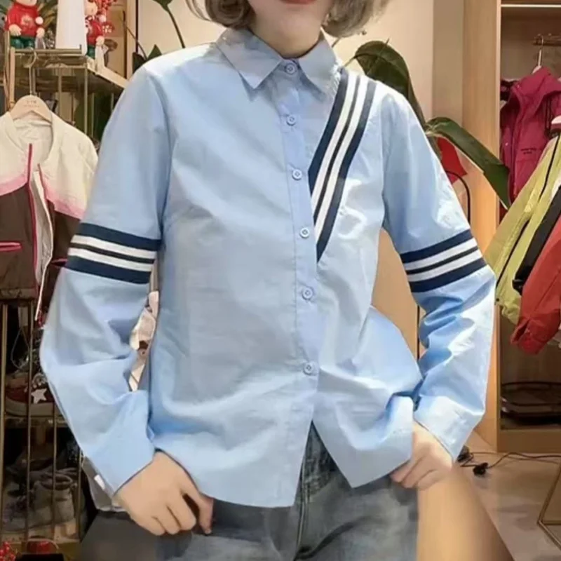 Y2K High Street Designer Asymmetric Striped Blouse Turn-down Collar POLO Shirts for Women Blue Button Up Coats Long Sleeve Women
Y2K High Street Designer Asymmetric Striped Blouse Turn-down Collar POLO Shirts for Women Blue Button Up Coats Long Sleeve Women