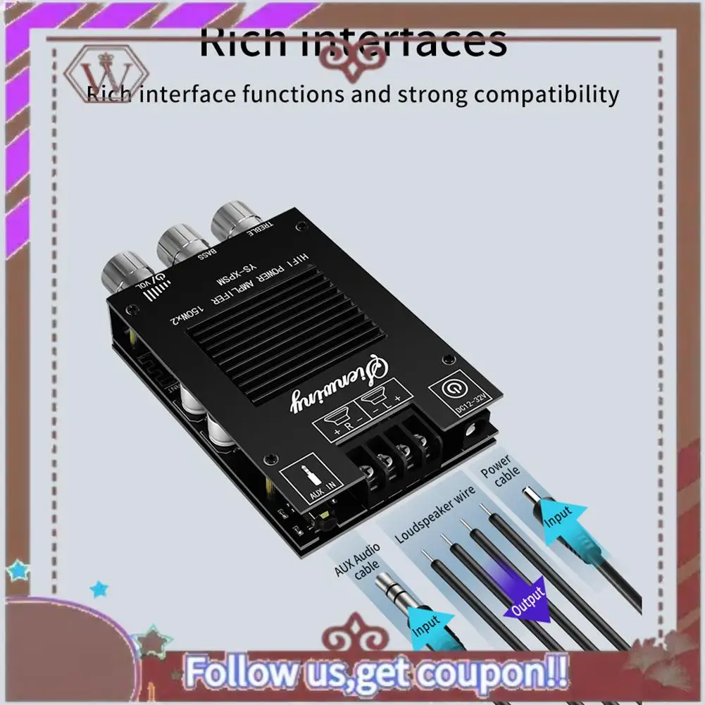 ABBG-YS-XPSM 2.0 Channel Bluetooth Amplifier Board With Heat Sink TDA7498E 150Wx2 High And Low Pitch Adjustment Audio Module
ABBG-YS-XPSM 2.0 Channel Bluetooth Amplifier Board With Heat Sink TDA7498E 150Wx2 High And Low Pitch Adjustment Audio Module