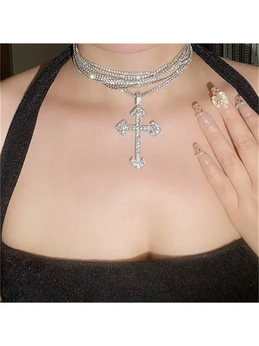 Exaggerated Multilayer Cross Pendant Necklace With Full Rhinestones Choker For Party
Exaggerated Multilayer Cross Pendant Necklace With Full Rhinestones Choker For Party