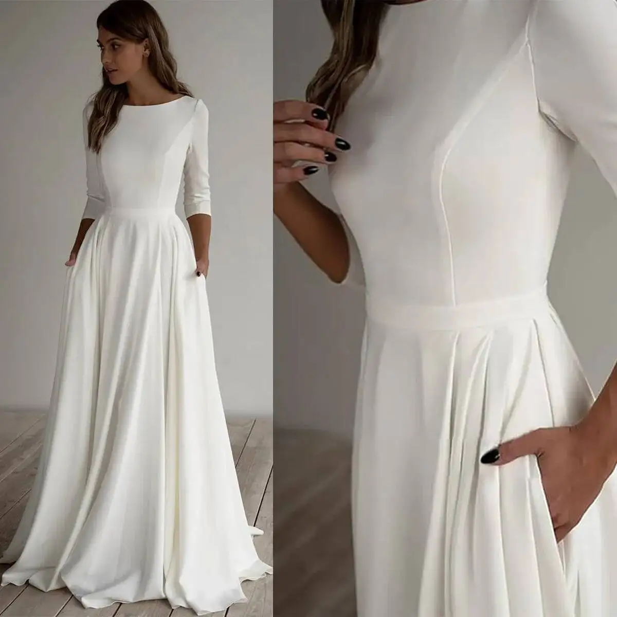 Elegant Wedding Dress With Round Neck, Simple And Graceful Three-quarter Sleeves 2026 Summer Dress Robe Vestido Women Elegant
Elegant Wedding Dress With Round Neck, Simple And Graceful Three-quarter Sleeves 2026 Summer Dress Robe Vestido Women Elegant
