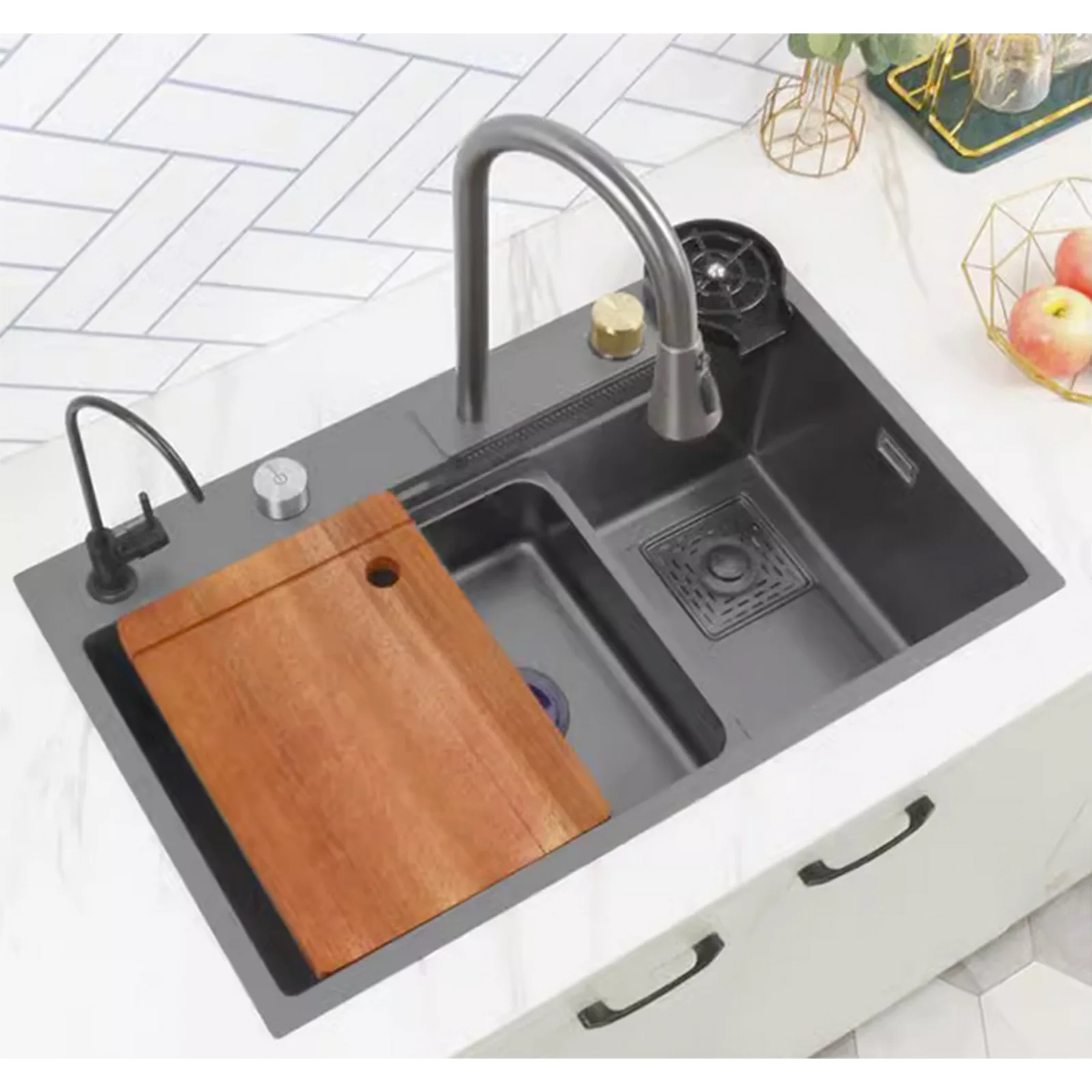 Hot Sale Hand Made Waterfall Kitchen Sink High Quality Stainless Steel Kitchen Sink with Waterfall Faucet
Hot Sale Hand Made Waterfall Kitchen Sink High Quality Stainless Steel Kitchen Sink with Waterfall Faucet