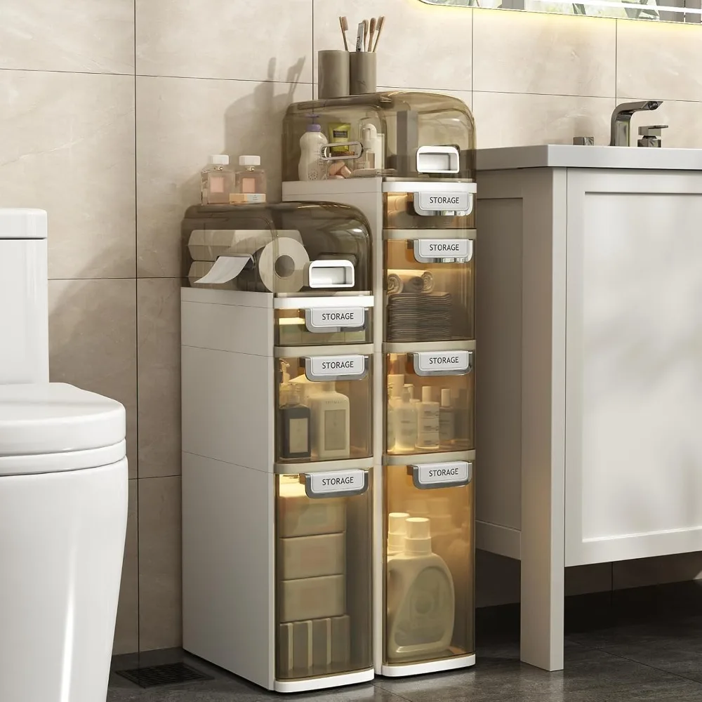 Slim Bathroom Storage Cabinet, 4 Tier Narrow Organizer with Wheels and Toilet Paper Holder, Waterproof, No Assembly Required, Pe
Slim Bathroom Storage Cabinet, 4 Tier Narrow Organizer with Wheels and Toilet Paper Holder, Waterproof, No Assembly Required, Pe