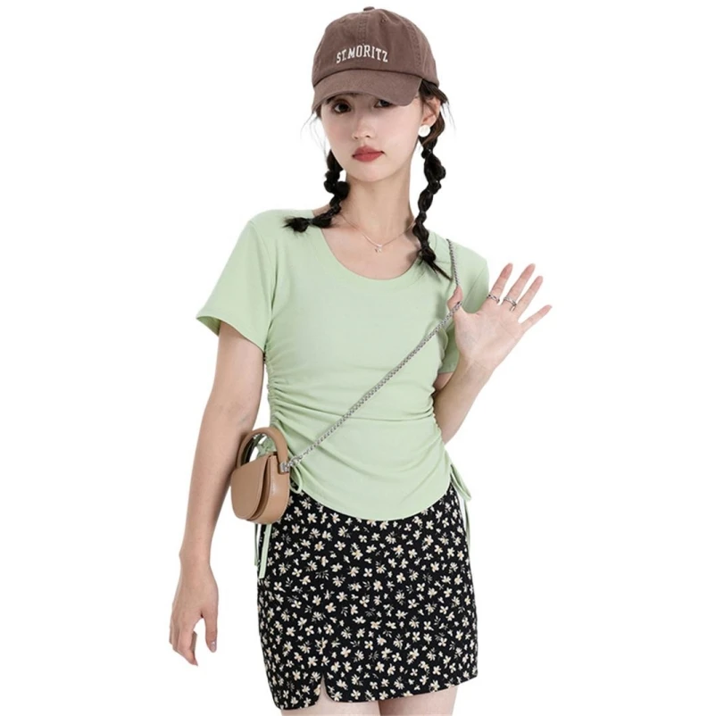 High Street Short Sleeve T-shirt Preppy Style Girl Harajuku Summer Slim Tops Ins Chic Cropped Top Side Shirring Simple Shirts
High Street Short Sleeve T-shirt Preppy Style Girl Harajuku Summer Slim Tops Ins Chic Cropped Top Side Shirring Simple Shirts