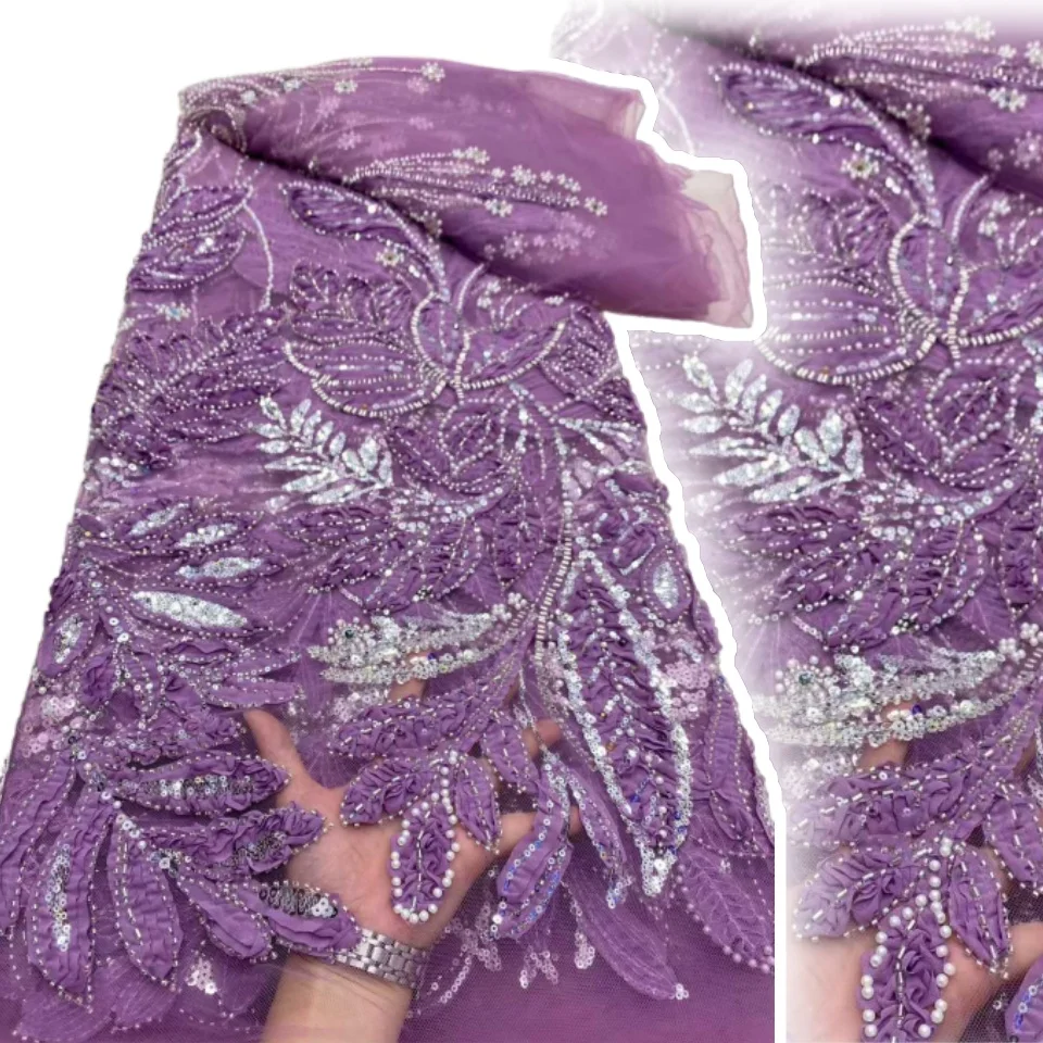 African Purple Lilac 3D Flower Beaded Sequins Lace Fabrics Beads Tulle Lace Fabric Embroidered Lace Fabrics for Sewing CC1240
African Purple Lilac 3D Flower Beaded Sequins Lace Fabrics Beads Tulle Lace Fabric Embroidered Lace Fabrics for Sewing CC1240