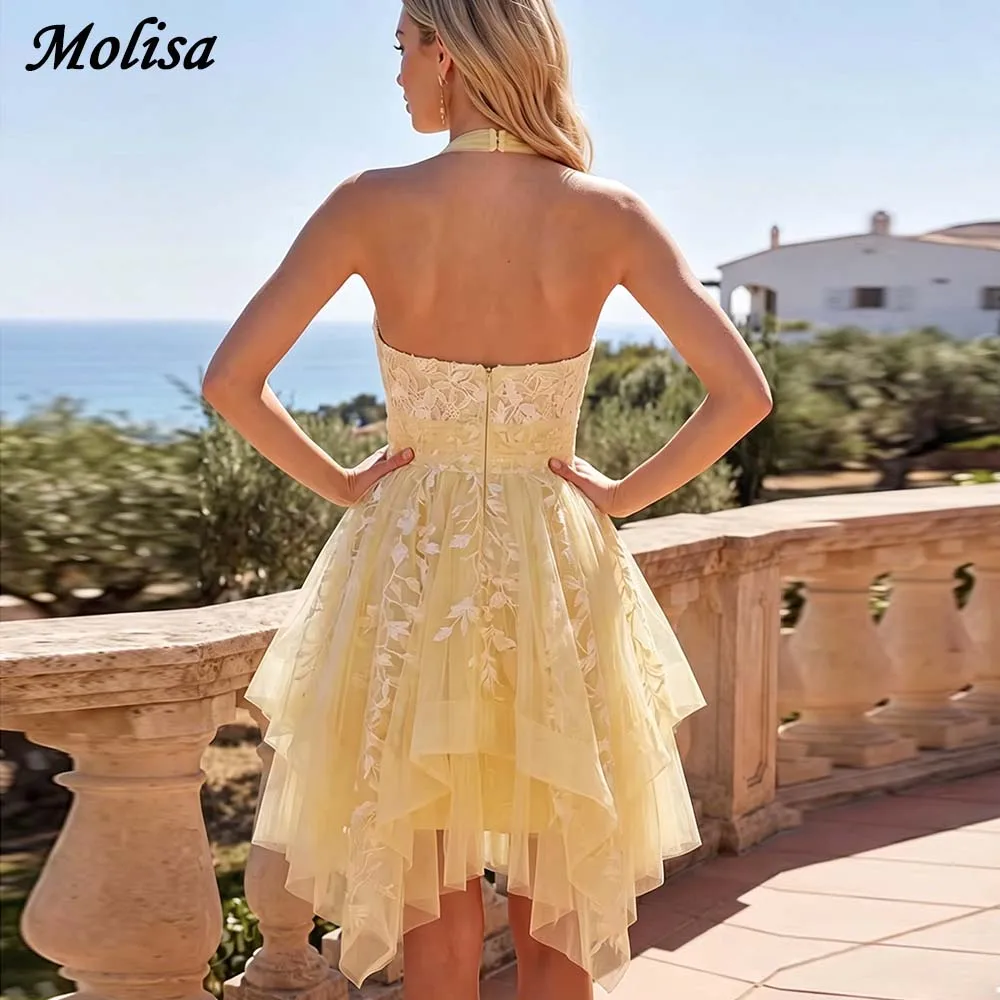Formal Evening Creamy Yellow Halter-neck A-line Mini Skirt Prom Dress Openless Lace Applique Vestidos De Noche 2026 Customized
Formal Evening Creamy Yellow Halter-neck A-line Mini Skirt Prom Dress Openless Lace Applique Vestidos De Noche 2026 Customized