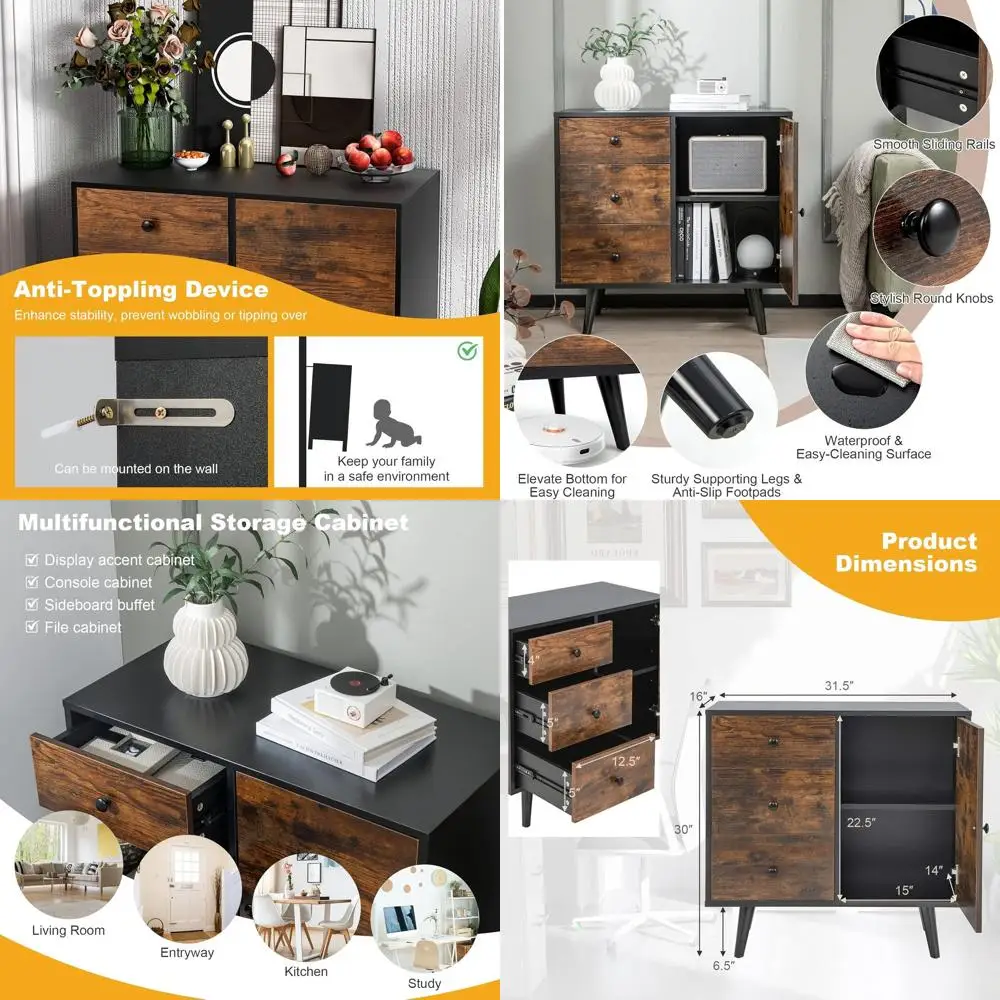 Industrial 3-Drawer Wood Accent Cabinet with Adjustable Shelf & Door, Vintage Farmhouse Style Sideboard for Kitchen & Living Roo
Industrial 3-Drawer Wood Accent Cabinet with Adjustable Shelf & Door, Vintage Farmhouse Style Sideboard for Kitchen & Living Roo