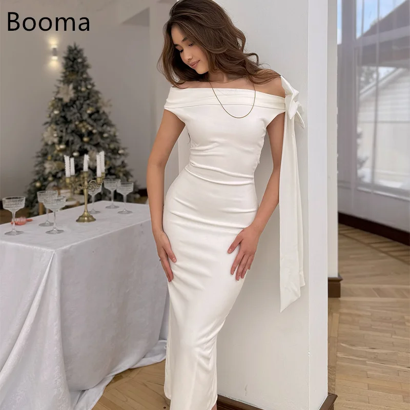 Booma Mermaid Wedding Dresses Long Bow Off The Shoulder Sleeveless Satin Elegant Brides Gown Custom Made 2025
Booma Mermaid Wedding Dresses Long Bow Off The Shoulder Sleeveless Satin Elegant Brides Gown Custom Made 2025