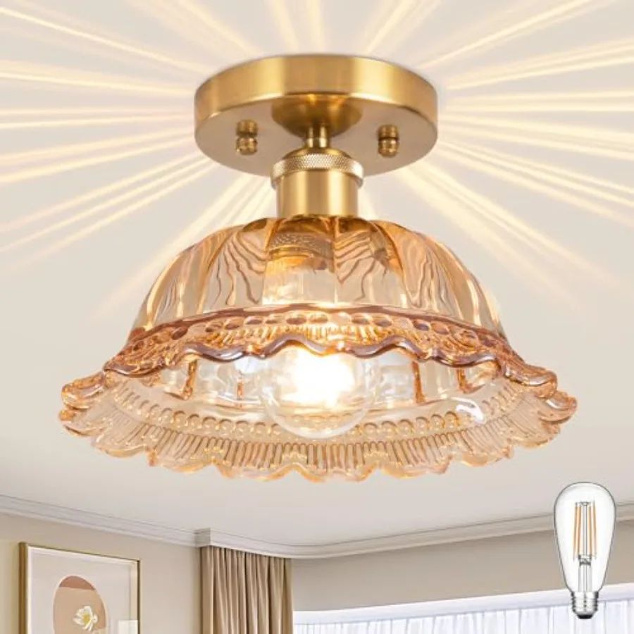 Semi Flush Mount Ceiling Light, Vintage Ceiling Light 11", Amber Shade Glass Hallway Light Fixture for Kitchen Porch Bedroom, B
Semi Flush Mount Ceiling Light, Vintage Ceiling Light 11", Amber Shade Glass Hallway Light Fixture for Kitchen Porch Bedroom, B