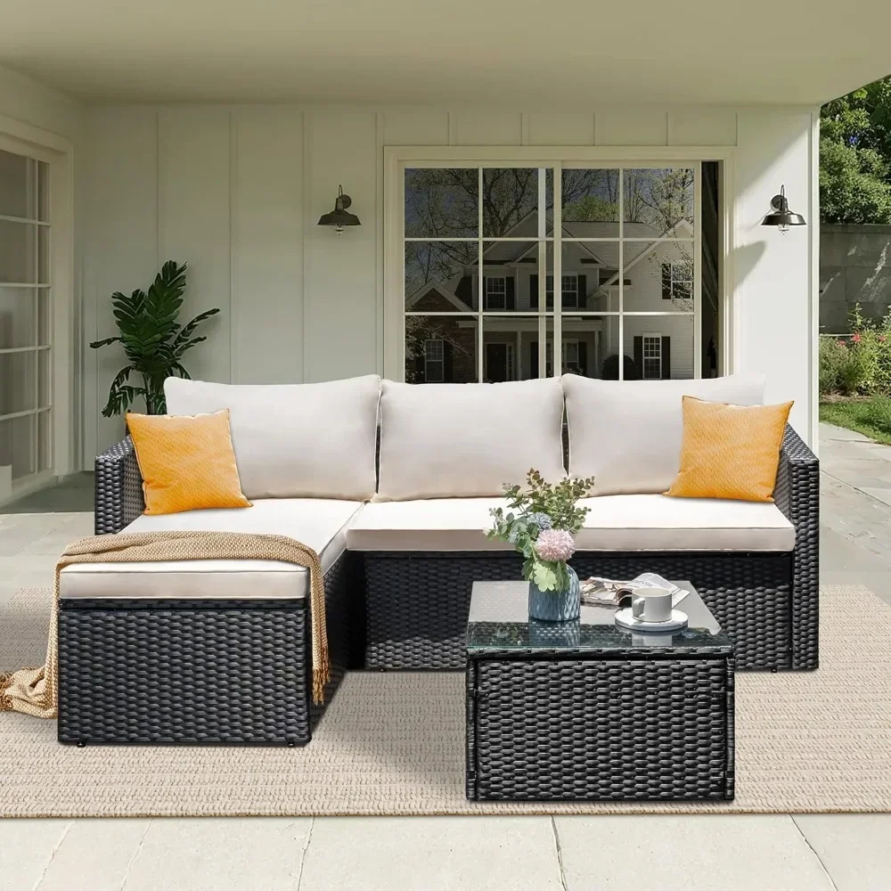 3 Piece Patio Furniture Set Outdoor Patio Sofa, All-Weather Wicker Rattan Outdoor Furniture Set with Glass Table for Balcony
3 Piece Patio Furniture Set Outdoor Patio Sofa, All-Weather Wicker Rattan Outdoor Furniture Set with Glass Table for Balcony