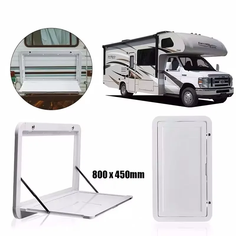 White/Black RV Folding Table for Motorhome Camping Trailer-mounted External Dining Table with Side-mounted Exterior Vehicle Tool
White/Black RV Folding Table for Motorhome Camping Trailer-mounted External Dining Table with Side-mounted Exterior Vehicle Tool