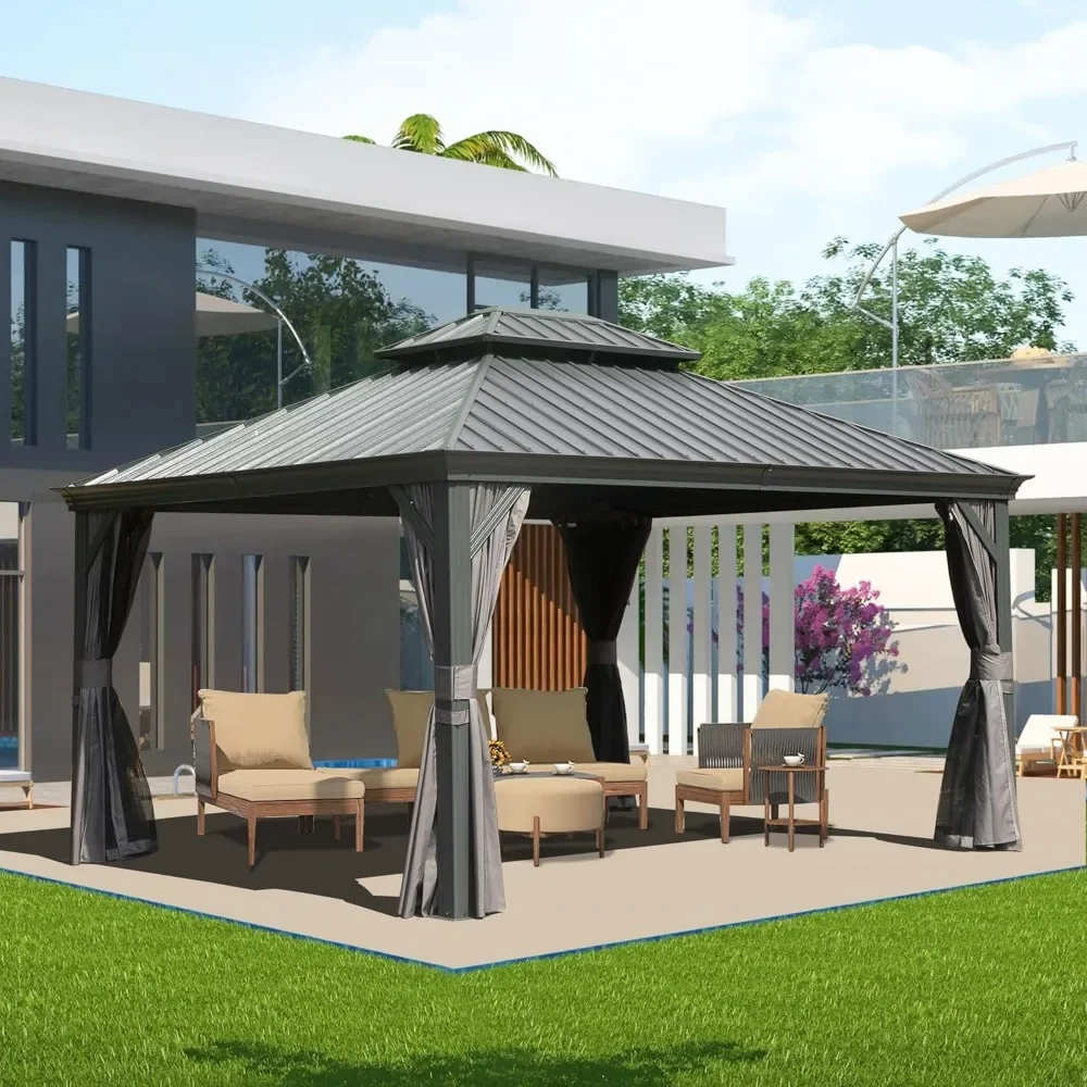 10x14FT Gazebo, Outdoor Gazebo with Galvanized Steel Double Roof and Aluminum Frame Curtain and Netting, Hardtop Pavilion Gazebo
10x14FT Gazebo, Outdoor Gazebo with Galvanized Steel Double Roof and Aluminum Frame Curtain and Netting, Hardtop Pavilion Gazebo