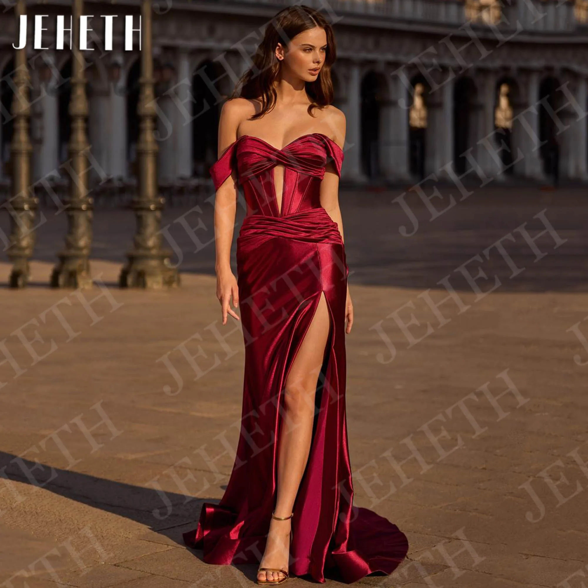 JEHETH Evening Dress Mermaid Wedding Guest Party Burgundy Satin High Slit Prom Red Carpet Dresses Off Shoulder Woman Customized
JEHETH Evening Dress Mermaid Wedding Guest Party Burgundy Satin High Slit Prom Red Carpet Dresses Off Shoulder Woman Customized