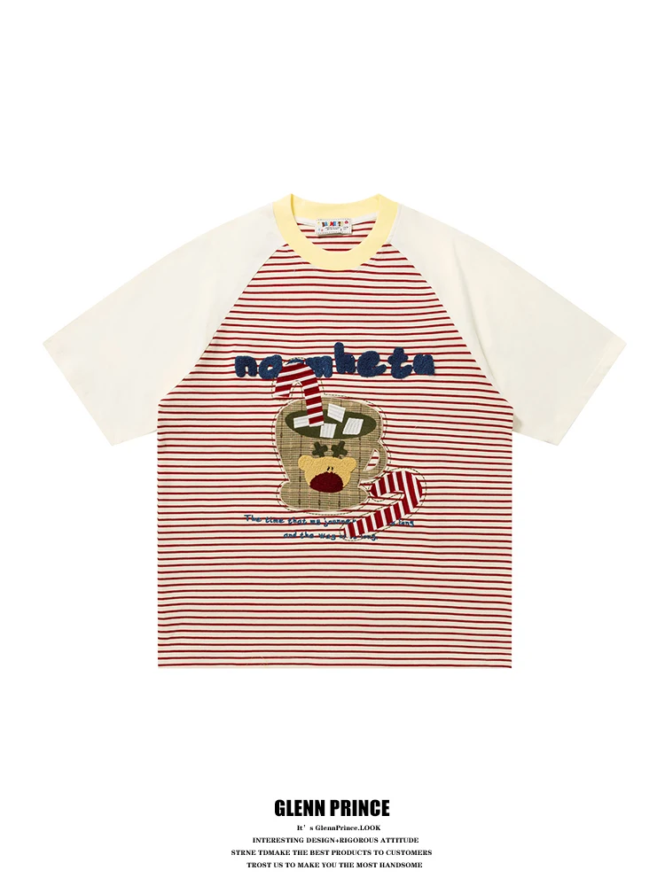 GPstudio American Retro Bear Embroidery Striped Short Sleeve T-Shirt Men's Youthful Color Block round Neck Top Citywalk Campu...
GPstudio American Retro Bear Embroidery Striped Short Sleeve T-Shirt Men's Youthful Color Block round Neck Top Citywalk Campu...