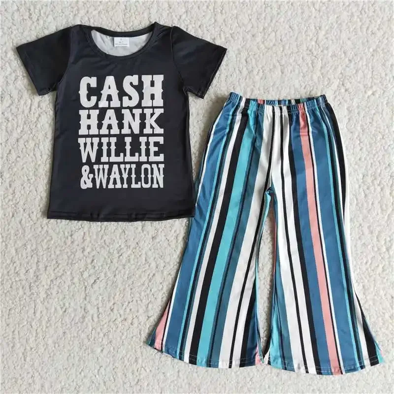No MOQ Girls Clothing CASH Letter Black Cotton Short Sleeve Striped Wide Leg Pants Children's Suit
No MOQ Girls Clothing CASH Letter Black Cotton Short Sleeve Striped Wide Leg Pants Children's Suit