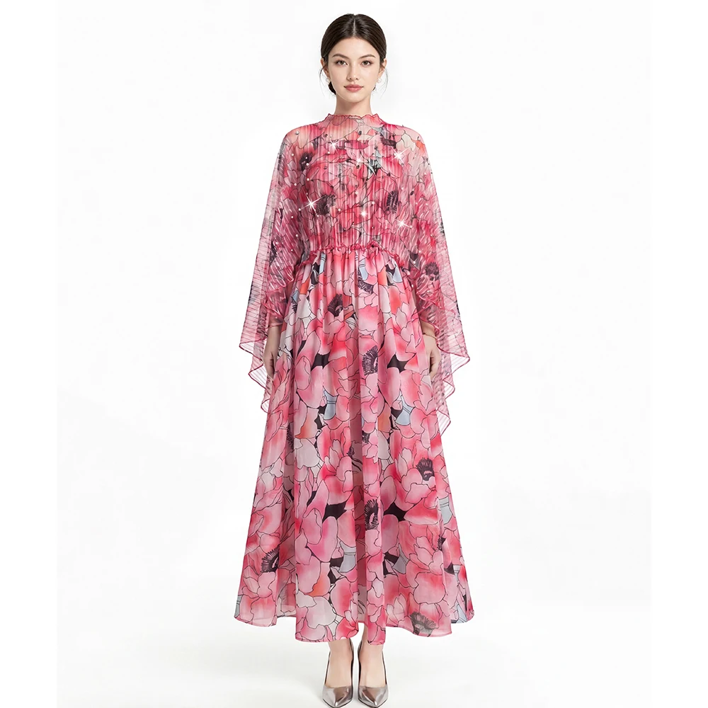 Pink Floral Cape & Dress Set, Beaded Pleated Sheer Cape with Matching Maxi for Summer Festivals
Pink Floral Cape & Dress Set, Beaded Pleated Sheer Cape with Matching Maxi for Summer Festivals