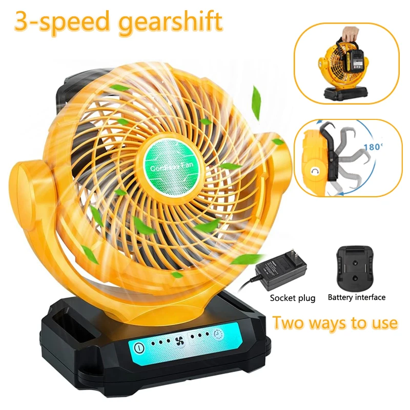 for Dewalt 14.4V-18V Battery fan, 3 speed adjustment, low noise, for camping, bedroom, with Hook Timer, with socket plug
for Dewalt 14.4V-18V Battery fan, 3 speed adjustment, low noise, for camping, bedroom, with Hook Timer, with socket plug