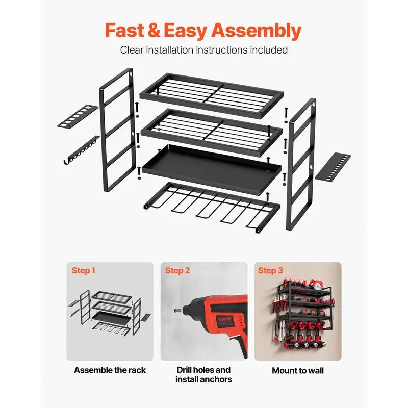 Free Shipping-Power Tool Organizer Wall Mount, 4-Layer Storage Rack with 4 Drill Holders, Tools Holder and Storage Rack with Scr
Free Shipping-Power Tool Organizer Wall Mount, 4-Layer Storage Rack with 4 Drill Holders, Tools Holder and Storage Rack with Scr