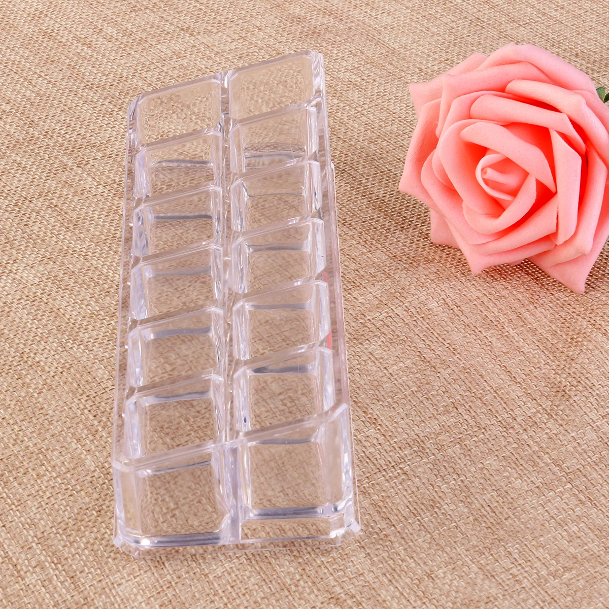 12-Slot Clear Acrylic Makeup Display Stand 17*6*4.5Cm Organizer For Lipstick Mascara Brush Storage Rack
12-Slot Clear Acrylic Makeup Display Stand 17*6*4.5Cm Organizer For Lipstick Mascara Brush Storage Rack