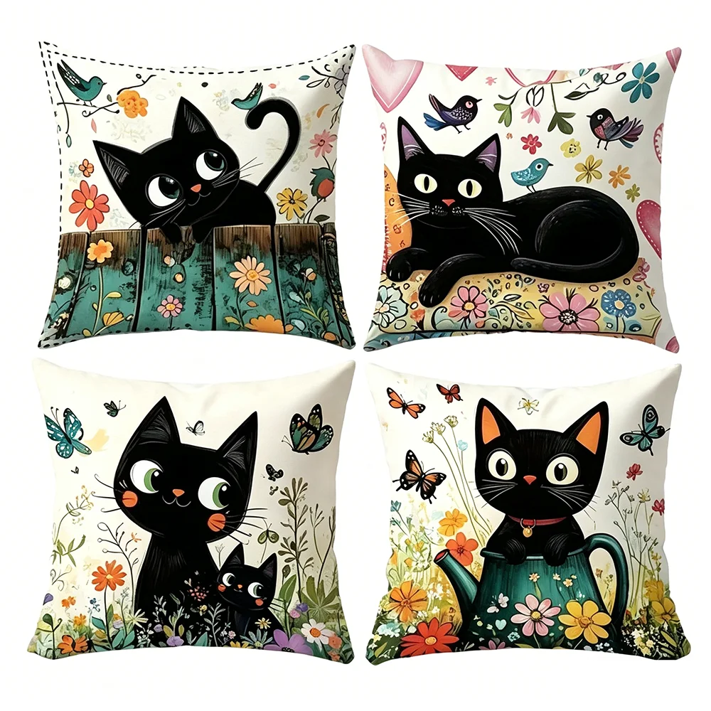 1PC 2D Flat Cute Black Cat Floral Throw Pillow Covers Home Decor Cushion Cases No Pillow Core Unreal Embroidery
1PC 2D Flat Cute Black Cat Floral Throw Pillow Covers Home Decor Cushion Cases No Pillow Core Unreal Embroidery
