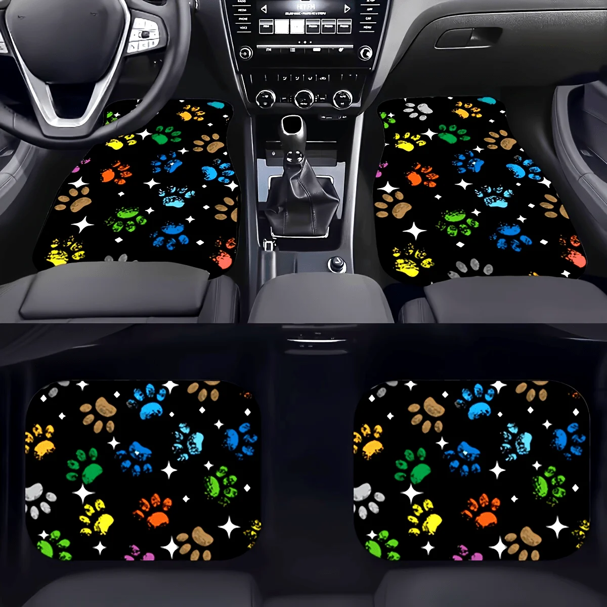 2D Flat, 4pcs Set Star Dog Paws Print Car Floor Mats - Universal Fit, Stylish Interior Accessories For A Touch, Non-3D Stereosco
2D Flat, 4pcs Set Star Dog Paws Print Car Floor Mats - Universal Fit, Stylish Interior Accessories For A Touch, Non-3D Stereosco