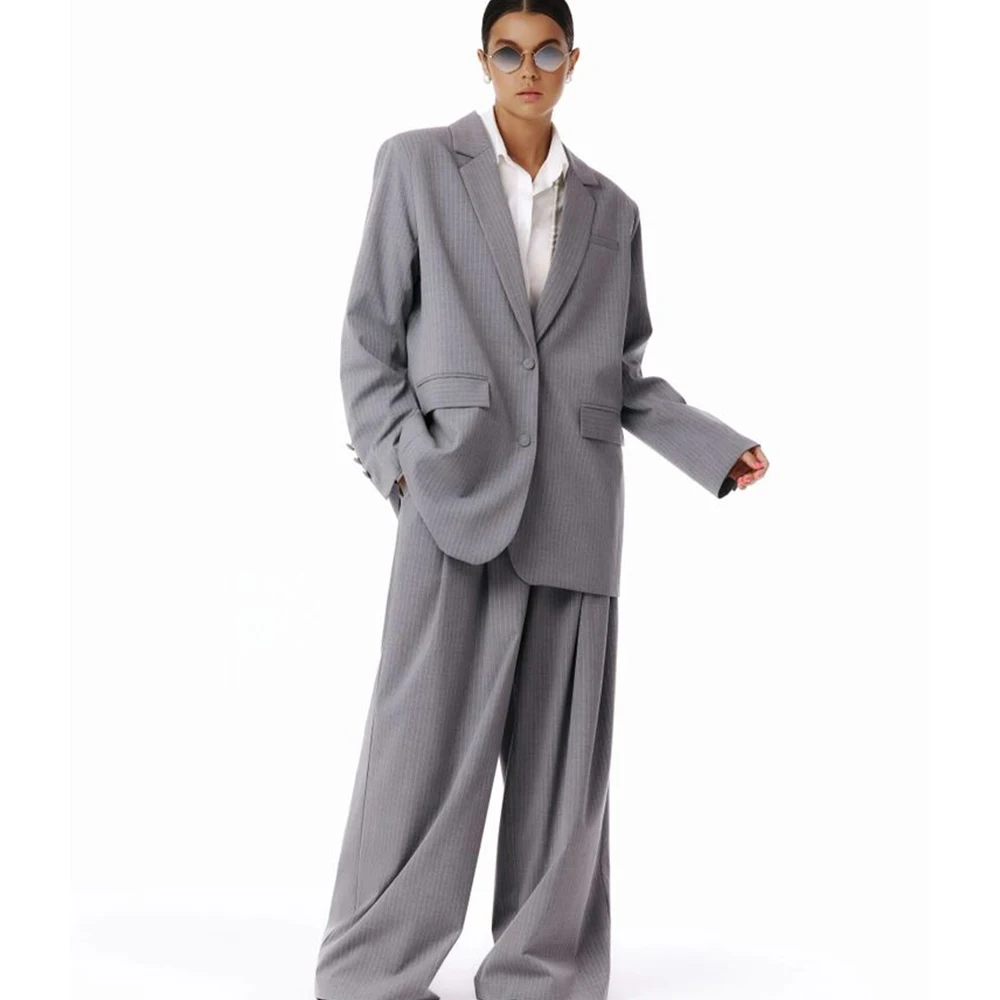 Fashion Light Gray Women‘sc Pinstripes Single-Breasted Blazer &Pant 2 Piece Set Notch Lapel Loose Fit Office Casual Female
Fashion Light Gray Women‘sc Pinstripes Single-Breasted Blazer &Pant 2 Piece Set Notch Lapel Loose Fit Office Casual Female