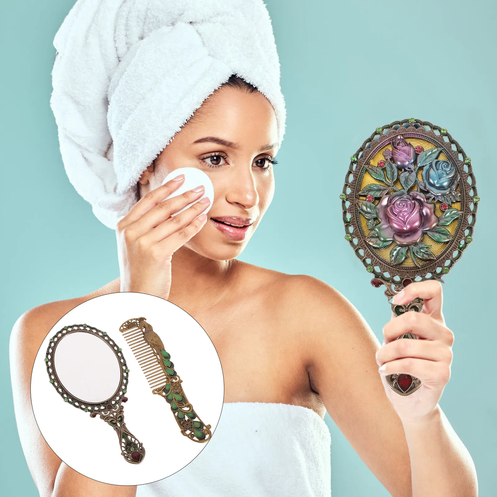 1Set Vintage Zinc Alloy Water Diamond Palace Handheld Mirror Compact Portable Makeup Mirror High Definition Clear Viewing Travel
1Set Vintage Zinc Alloy Water Diamond Palace Handheld Mirror Compact Portable Makeup Mirror High Definition Clear Viewing Travel