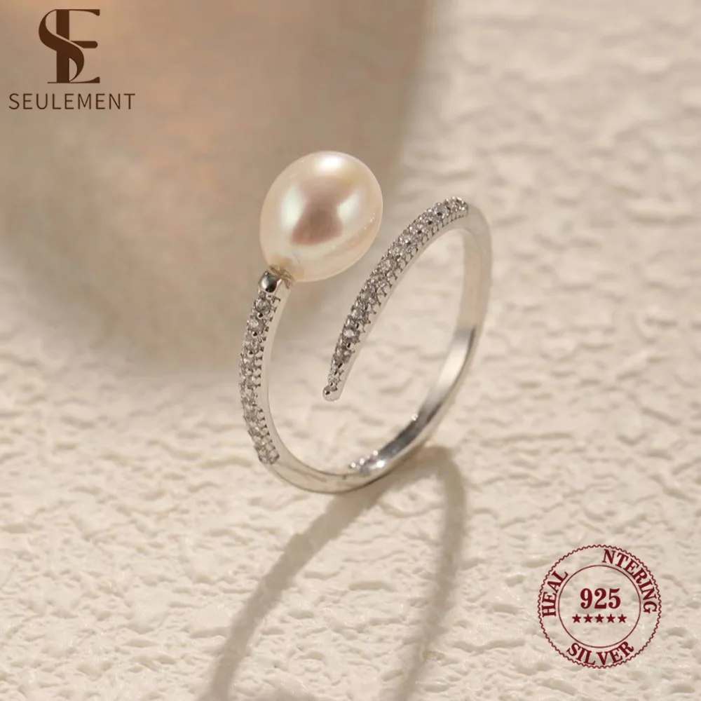 Seulement Adjustable 925 Sterling Silver Freshwater Pearl Ring with Zircon Open Band Promise Ring for Women Elegant Jewelry Gift
Seulement Adjustable 925 Sterling Silver Freshwater Pearl Ring with Zircon Open Band Promise Ring for Women Elegant Jewelry Gift
