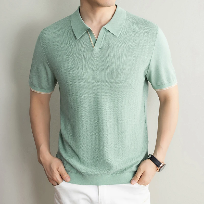 Summer New Men's 100% Lyocell Scissor Collar Color Blocking T-Shirt Knit Pullover Bussiness Casual Short-sleeved POLO Collar Tee
Summer New Men's 100% Lyocell Scissor Collar Color Blocking T-Shirt Knit Pullover Bussiness Casual Short-sleeved POLO Collar Tee