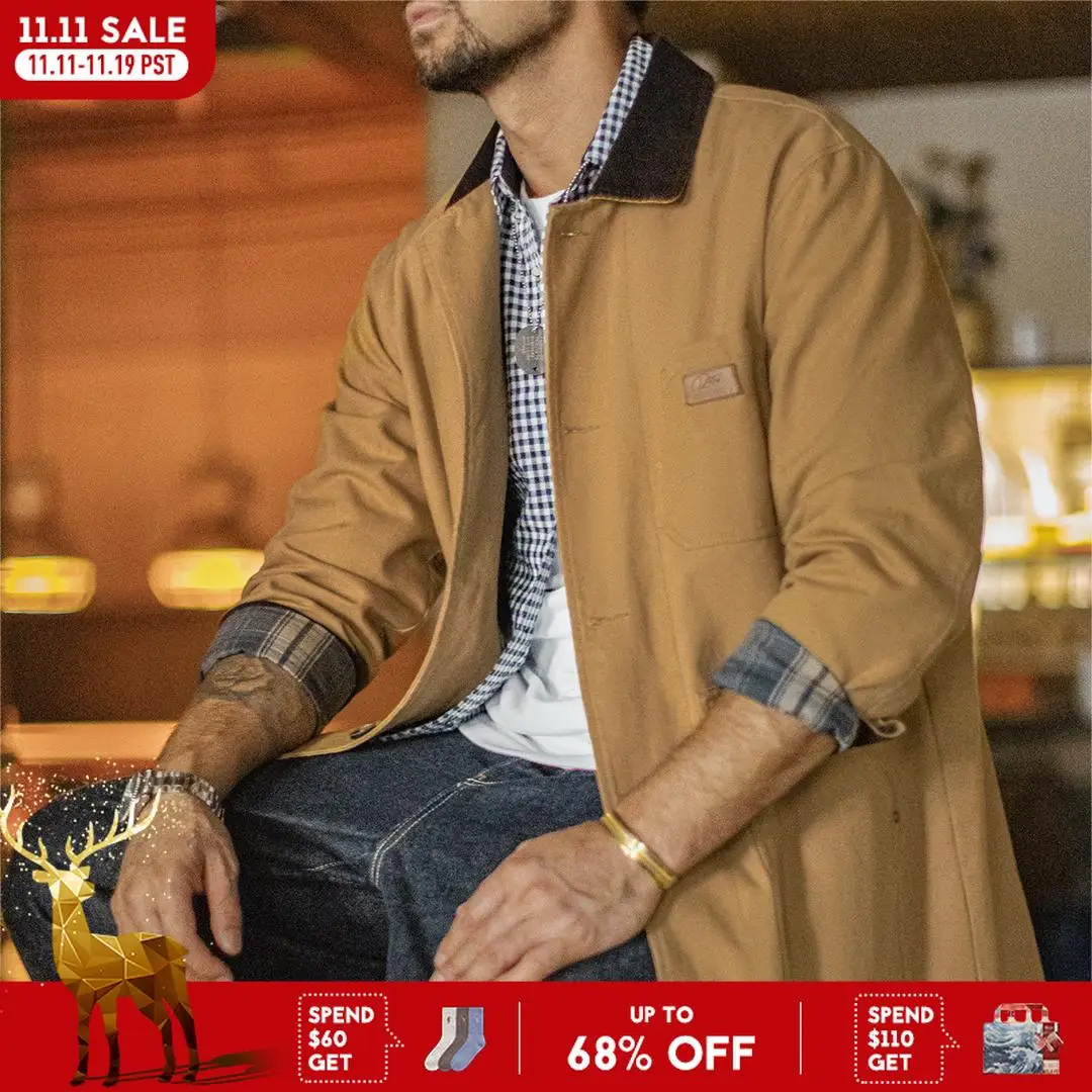 Maden Men's Vintage Michigan Jacket Khaki Mid-Length Trench Coat Heavyweight Barn-Style Windbreak for Spring Fall Commuter
Maden Men's Vintage Michigan Jacket Khaki Mid-Length Trench Coat Heavyweight Barn-Style Windbreak for Spring Fall Commuter