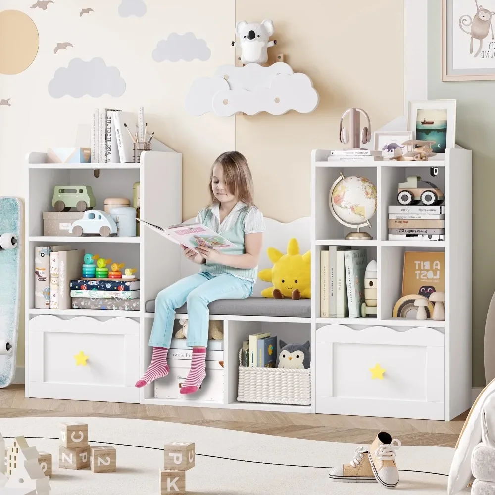 Kids Storage Cabinet with 8 Cubby, 2 Wood Toy Bin for Nursery Kid's Room, Kids Bookshelf with Reading Nook
Kids Storage Cabinet with 8 Cubby, 2 Wood Toy Bin for Nursery Kid's Room, Kids Bookshelf with Reading Nook