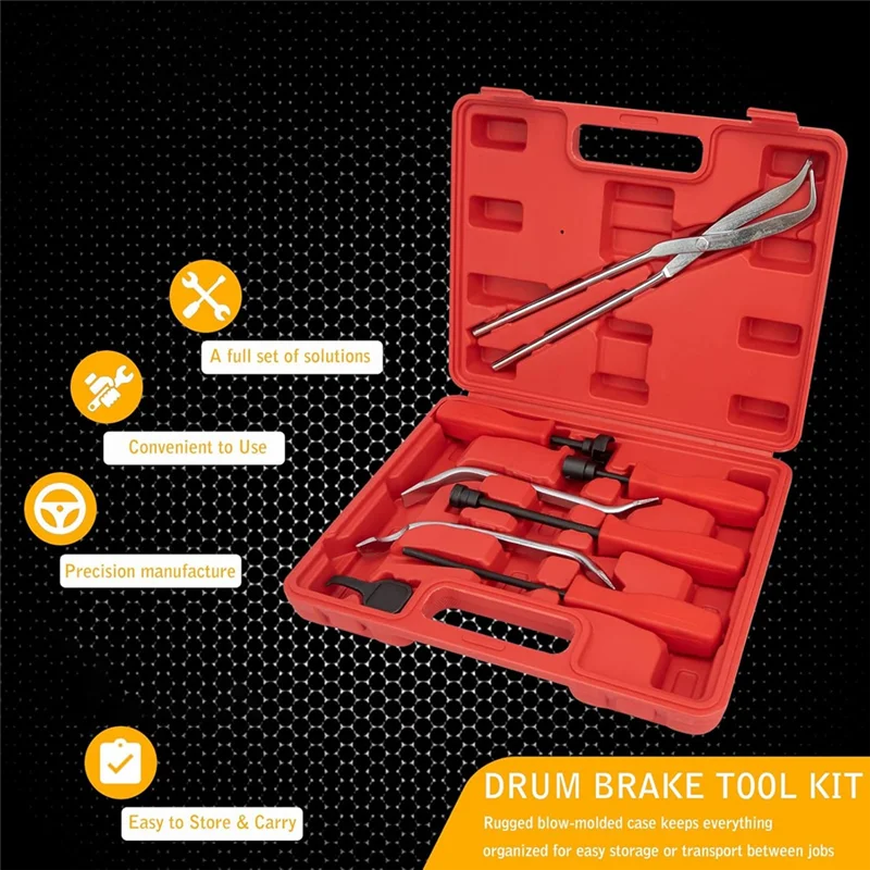 Compact 8Pcs Brake Drum Tool Kit Brake Drum Tool With Drum Spring Tool Brake Spring Compressor Spring Pliers Adjusting Spoon Set
Compact 8Pcs Brake Drum Tool Kit Brake Drum Tool With Drum Spring Tool Brake Spring Compressor Spring Pliers Adjusting Spoon Set
