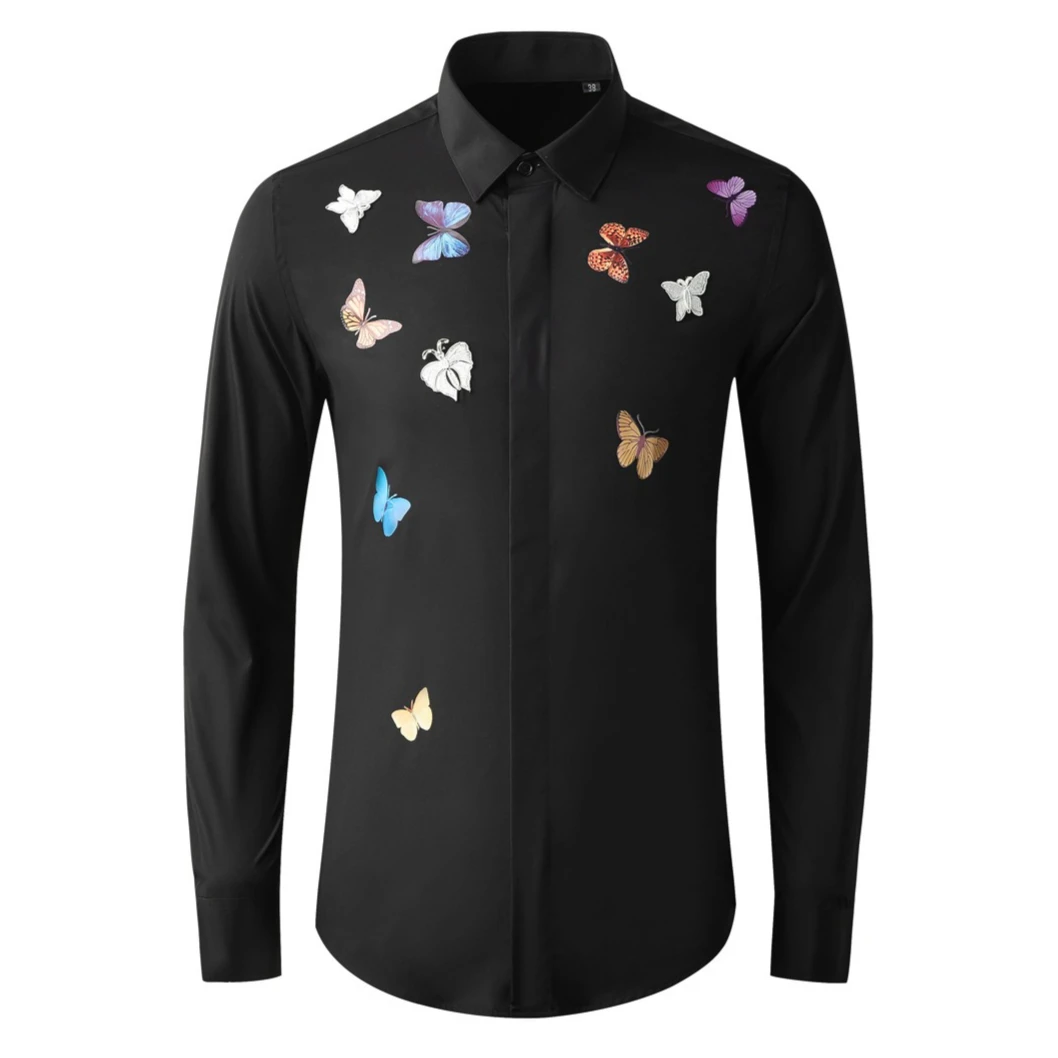 Trendy Luxury Butterfly Print Shirt Men's Long Sleeved Casual Social Shirts Cotton Social Banquet Stage Performance Clothing
Trendy Luxury Butterfly Print Shirt Men's Long Sleeved Casual Social Shirts Cotton Social Banquet Stage Performance Clothing