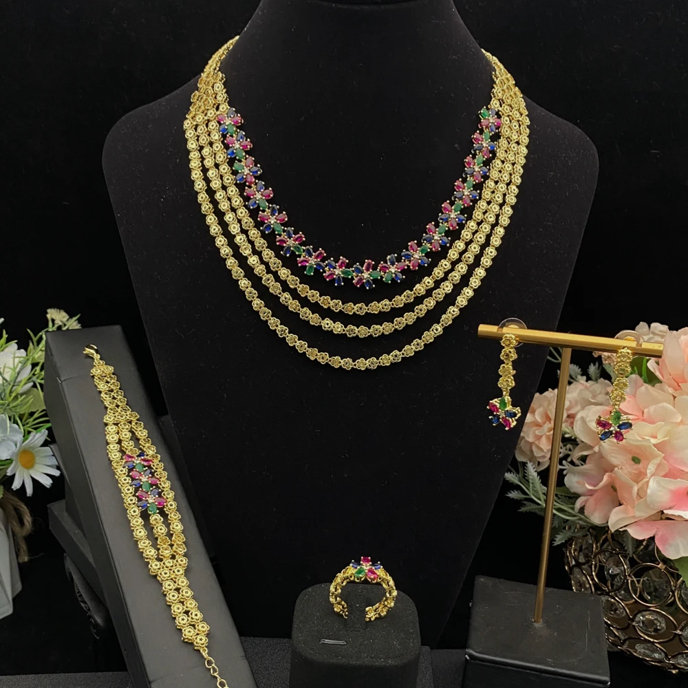 Flora Festive Luxury Jewelry Set with Zircon Stones, Copper Plated Design - Perfect Gift for Women Birthday Christmas Occasion
Flora Festive Luxury Jewelry Set with Zircon Stones, Copper Plated Design - Perfect Gift for Women Birthday Christmas Occasion