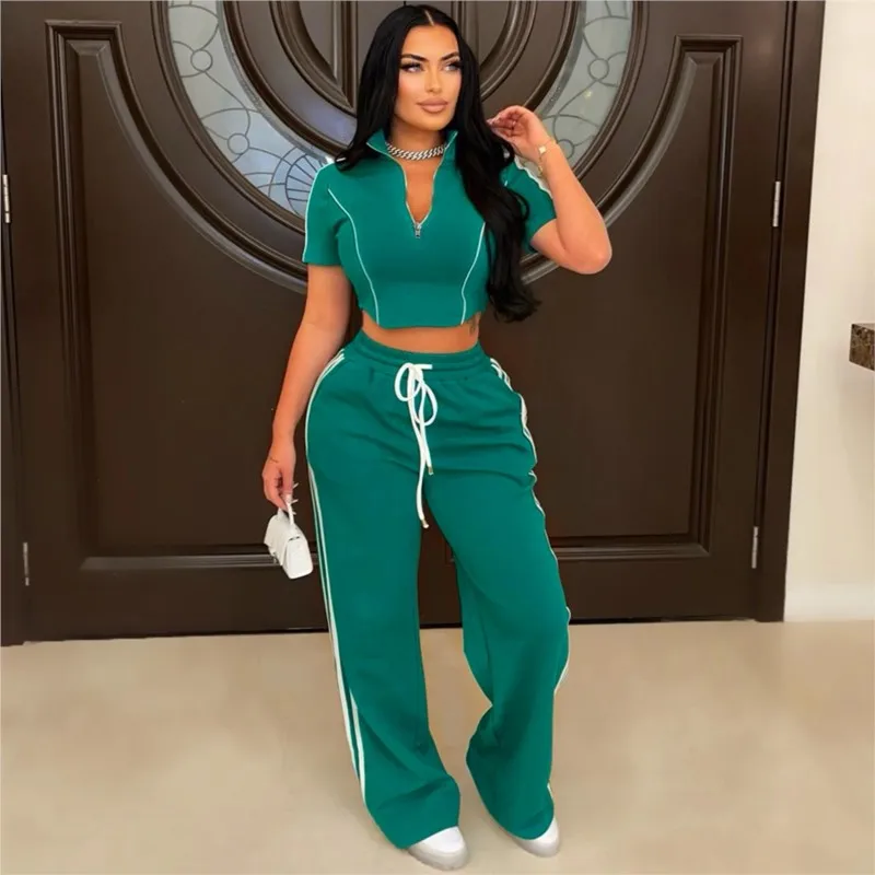 Fitness Casual 2 Piece Set Tracksuit Women Side Striped Zipper Cropped Tops & Pants Jogger Two Piece Summer Sports Outfits
Fitness Casual 2 Piece Set Tracksuit Women Side Striped Zipper Cropped Tops & Pants Jogger Two Piece Summer Sports Outfits