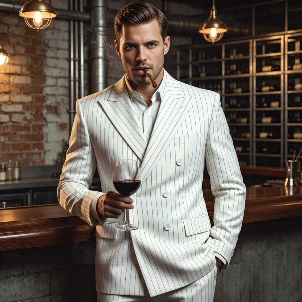 White Pinstripe Men Suits 2 Pieces Double Breasted Wedding Tuxedo For Groom Slim Fit Formal Set For Guest Prom Party Banquet
White Pinstripe Men Suits 2 Pieces Double Breasted Wedding Tuxedo For Groom Slim Fit Formal Set For Guest Prom Party Banquet