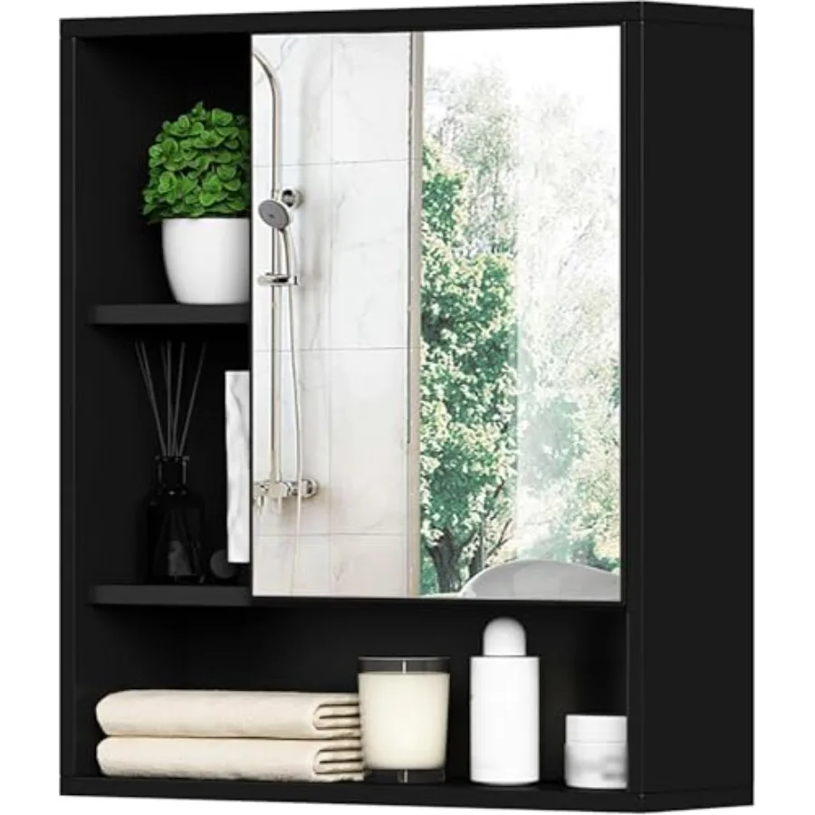 Bathroom Wall Mirror Cabinet with Single Door and Adjustable Shelf Over The Toilet Space Saver Storage Cabinet Black
Bathroom Wall Mirror Cabinet with Single Door and Adjustable Shelf Over The Toilet Space Saver Storage Cabinet Black