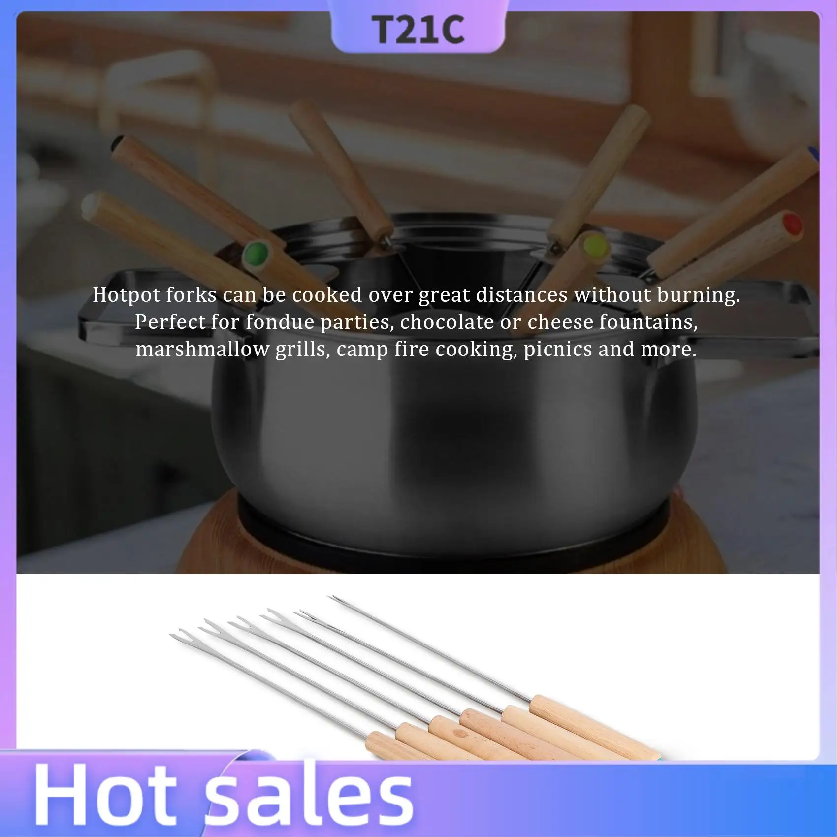T21C Stainless Steel Color Coding Chocolate Fountain Cheese Fondue Forks With Oak Wood Handle Heat Resistant, Skewers Marshmallo
T21C Stainless Steel Color Coding Chocolate Fountain Cheese Fondue Forks With Oak Wood Handle Heat Resistant, Skewers Marshmallo