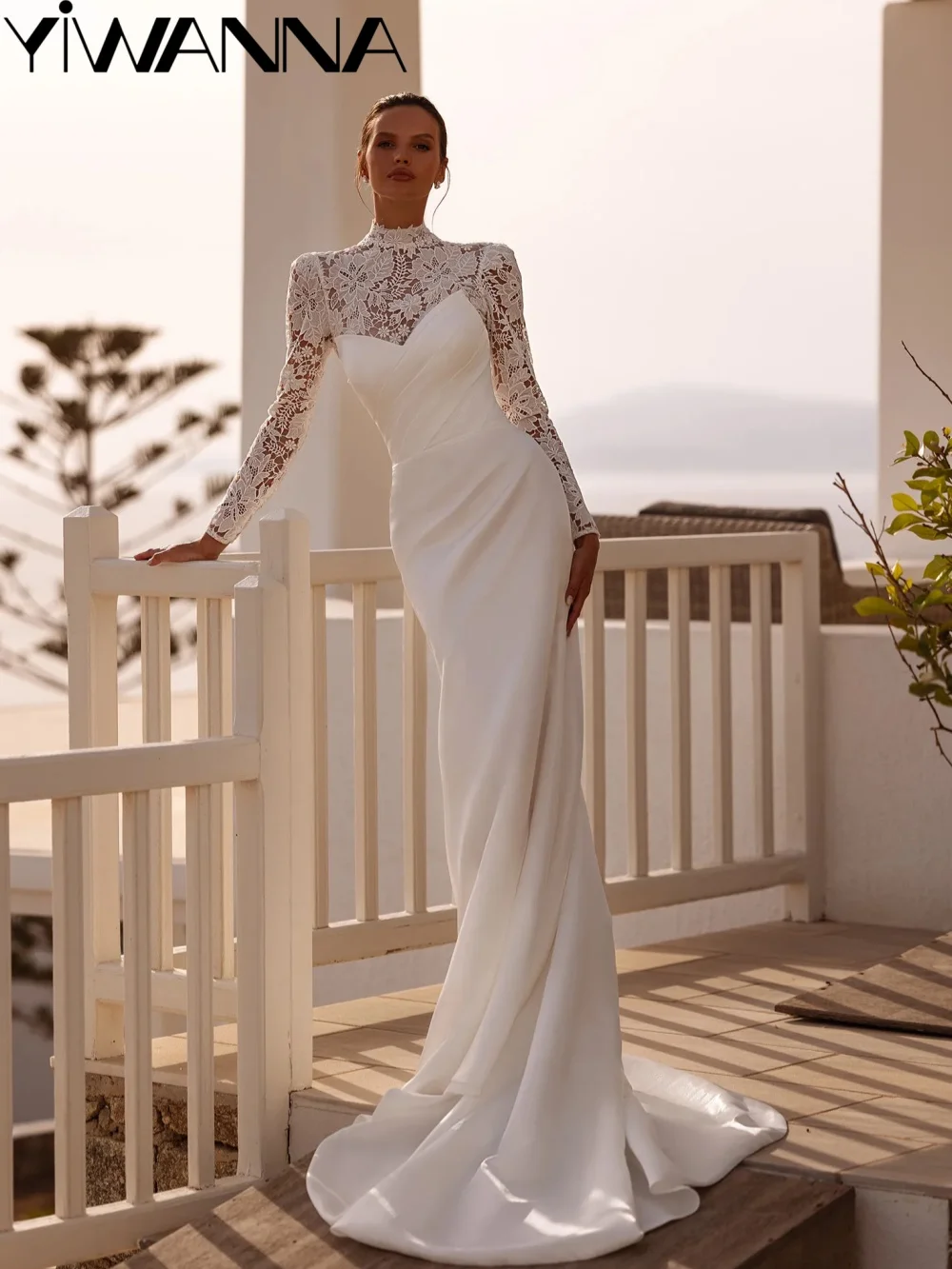 Detachable Lace Sleeve Wedding Dress Dreamy Satin Mermaid Long Bridal Gown Customized Modest High Collar Dresses For Bride
Detachable Lace Sleeve Wedding Dress Dreamy Satin Mermaid Long Bridal Gown Customized Modest High Collar Dresses For Bride