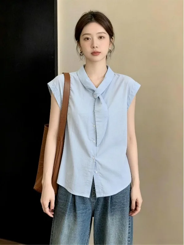 Light Blue Bow Tie Shoulder Shirt Women's Summer New Large Size Fat MM Belly Covering Commute Top Korean Style Loose Fit
Light Blue Bow Tie Shoulder Shirt Women's Summer New Large Size Fat MM Belly Covering Commute Top Korean Style Loose Fit